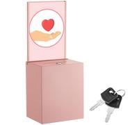 Weekgrat Metal Donation Box with Lock 6.7 x 5 x 8 Inch Safe Ballot Suggestion Box with Sign Holder and Slot Tip Jar Voting Collection Raffle Mailbox for Voting Fundraising Collection(Pink)