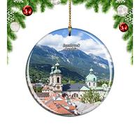 Weekino Austria Innsbruck Tyrol Panorama Christmas Xmas Tree Ornament Decoration Hanging Pendant Decor City Travel Souvenir Collection Double Sided Porcelain 2.85 Inch