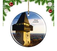 Weekino Austria Uhrturm Graz Christmas Xmas Tree Ornament Decoration Hanging Pendant Decor City Travel Souvenir Collection Double Sided Porcelain 2.85 Inch