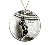 Weekino Belgium Manneken Pis Brussels Christmas Xmas Tree Ornament Decoration Hanging Pendant Decor City Travel Souvenir Collection Double Sided Porcelain 2.85 Inch