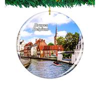 Weekino Belgium Minnewater Lake Bruges Christmas Ornament City Travel Souvenir Collection Double Sided Porcelain 2.85 Inch Hanging Tree Decoration