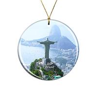Weekino Brazil Jesus Christ's Statue Rio de Janeiro Christmas Xmas Tree Ornament Decoration Hanging Pendant Decor City Travel Souvenir Collection Double Sided Porcelain 2.85 Inch