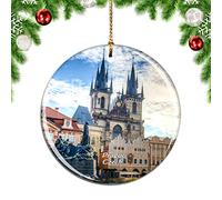 Weekino Czech Old Town Square Prague Christmas Xmas Tree Ornament Decoration Hanging Pendant Decor City Travel Souvenir Collection Double Sided Porcelain 2.85 Inch