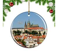 Weekino Czech Prague Castle Prague Christmas Xmas Tree Ornament Decoration Hanging Pendant Decor City Travel Souvenir Collection Double Sided Porcelain 2.85 Inch