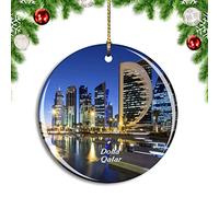 Weekino Doha Qatar Christmas Xmas Tree Ornament Decoration Hanging Pendant Decor City Travel Souvenir Collection Double Sided Porcelain 2.85 Inch