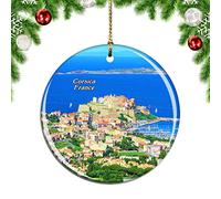 Weekino France Calvi, Corsica Christmas Xmas Tree Ornament Decoration Hanging Pendant Decor City Travel Souvenir Collection Double Sided Porcelain 2.85 Inch