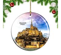 Weekino France Mont St Michel Normandy Christmas Xmas Tree Ornament Decoration Hanging Pendant Decor City Travel Souvenir Collection Double Sided Porcelain 2.85 Inch