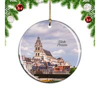 Weekino France Royal Castle of Blois Christmas Xmas Tree Ornament Decoration Hanging Pendant Decor City Travel Souvenir Collection Double Sided Porcelain 2.85 Inch