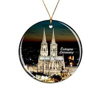 Weekino Germany Cologne Cathedral Christmas Xmas Tree Ornament Decoration Hanging Pendant Decor City Travel Souvenir Collection Double Sided Porcelain 2.85 Inch