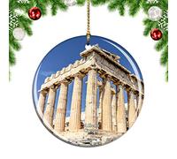 Weekino Greece Parthenon Athens 1 Christmas Xmas Tree Ornament Decoration Hanging Pendant Decor City Travel Souvenir Collection Double Sided Porcelain 2.85 Inch