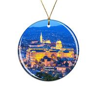 Weekino Hungary Buda Castle Budapest Christmas Xmas Tree Ornament Decoration Hanging Pendant Decor City Travel Souvenir Collection Double Sided Porcelain 2.85 Inch