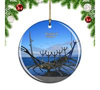 Weekino Iceland Sun Voyager Reykjavik Christmas Xmas Tree Ornament Decoration Hanging Pendant Decor City Travel Souvenir Collection Double Sided Porcelain 2.85 Inch