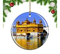 Weekino India Golden Temple Amritsar Christmas Xmas Tree Ornament Decoration Hanging Pendant Decor City Travel Souvenir Collection Double Sided Porcelain 2.85 Inch