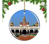 Weekino India Mysore Palace Christmas Xmas Tree Ornament Decoration Hanging Pendant Decor City Travel Souvenir Collection Double Sided Porcelain 2.85 Inch