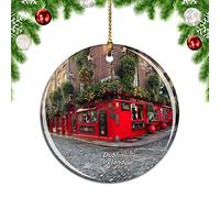Weekino Ireland Temple Bar Dublin Christmas Xmas Tree Ornament Decoration Hanging Pendant Decor City Travel Souvenir Collection Double Sided Porcelain 2.85 Inch