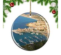 Weekino Italy Castellammare del Golfo Sicily Christmas Xmas Tree Ornament Decoration Hanging Pendant Decor City Travel Souvenir Collection Double Sided Porcelain 2.85 Inch