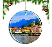 Weekino Italy Como Lake Bellagio Port Christmas Xmas Tree Ornament Decoration Hanging Pendant Decor City Travel Souvenir Collection Double Sided Porcelain 2.85 Inch