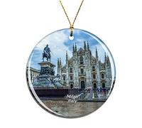 Weekino Italy ilan Cathedral Milan Christmas Xmas Tree Ornament Decoration Hanging Pendant Decor City Travel Souvenir Collection Double Sided Porcelain 2.85 Inch