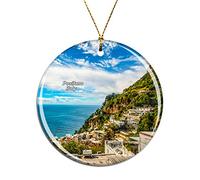 Weekino Italy Positano Christmas Xmas Tree Ornament Decoration Hanging Pendant Decor City Travel Souvenir Collection Double Sided Porcelain 2.85 Inch