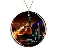 Weekino Kingdom Centre Tower Riyadh Saudi Arabia Christmas Xmas Tree Ornament Decoration Hanging Pendant Decor City Travel Souvenir Collection Double Sided Porcelain 2.85 Inch