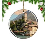 Weekino Lake Garda Itlay Christmas Xmas Tree Ornament Decoration Hanging Pendant Decor City Travel Souvenir Collection Double Sided Porcelain 2.85 Inch