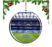 Weekino London Chelsea Stadium UK England Christmas Ornament Xmas Tree Decoration Hanging Pendant Travel Souvenir Collection Double Sided Porcelain 2.85 Inch