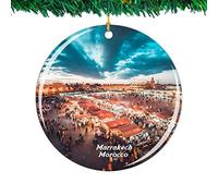 Weekino Morocco Marrakech Souk Christmas Ornament City Travel Souvenir Collection Double Sided Porcelain 2.85 Inch Hanging Tree Decoration