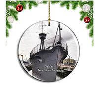 Weekino Northern Ireland Belfast HMS Caroline UK England Christmas Ornament Xmas Tree Decoration Hanging Pendant Travel Souvenir Collection Double Sided Porcelain 2.85 Inch