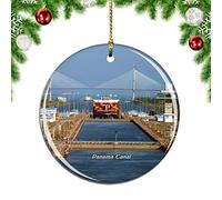 Weekino Panama Canal Christmas Xmas Tree Ornament Decoration Hanging Pendant Decor City Travel Souvenir Collection Double Sided Porcelain 2.85 Inch