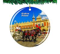 Weekino Poland Krakow's Rynek Glowny Central Square Christmas Ornament City Travel Souvenir Collection Double Sided Porcelain 2.85 Inch Hanging Tree Decoration