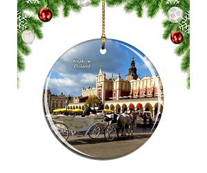 Weekino Poland Krakow's Rynek Glowny Central Square Christmas Xmas Tree Ornament Decoration Hanging Pendant Decor City Travel Souvenir Collection Double Sided Porcelain 2.85 Inch