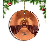 Weekino Reims France Champagne Taittinger Christmas Ornament Xmas Tree Decoration Hanging Pendant Travel Souvenir Collection Double Sided Porcelain 2.85 Inch