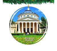 Weekino Romanian Athenaeum Bucharest Romania Christmas Ornament City Travel Souvenir Collection Double Sided Porcelain 2.85 Inch Hanging Tree Decoration