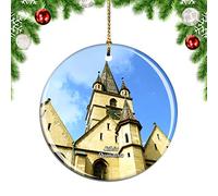 Weekino Sibiu Romania Christmas Xmas Tree Ornament Decoration Hanging Pendant Decor City Travel Souvenir Collection Double Sided Porcelain 2.85 Inch