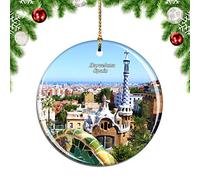 Weekino Spain Guell Park Barcelona Christmas Xmas Tree Ornament Decoration Hanging Pendant Decor City Travel Souvenir Collection Double Sided Porcelain 2.85 Inch