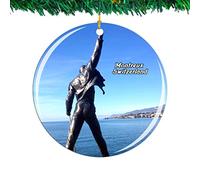 Weekino Switzerland Freddie Mercury Memorial Montreux Christmas Ornament City Travel Souvenir Collection Double Sided Porcelain 2.85 Inch Hanging Tree Decoration