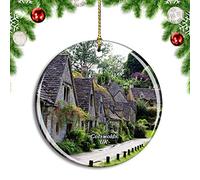 Weekino UK England Cotswolds Countryside Village Christmas Xmas Tree Ornament Decoration Hanging Pendant Decor City Travel Souvenir Collection Double Sided Porcelain 2.85 Inch