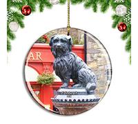 Weekino UK England Edinburgh Greyfriars Bobby Christmas Xmas Tree Ornament Decoration Hanging Pendant Decor City Travel Souvenir Collection Double Sided Porcelain 2.85 Inch