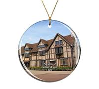 Weekino UK England Shakespeare's Birthplace Stratford-upon-Avon Christmas Xmas Tree Ornament Decoration Hanging Pendant Decor City Travel Souvenir Collection Double Sided Porcelain 2.85 Inch