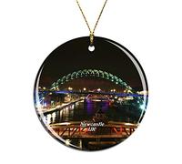 Weekino UK England The Quayside Newcastle Christmas Xmas Tree Ornament Decoration Hanging Pendant Decor City Travel Souvenir Collection Double Sided Porcelain 2.85 Inch