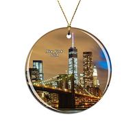 Weekino USA America Brooklyn Bridge New York Christmas Xmas Tree Ornament Decoration Hanging Pendant Decor City Travel Souvenir Collection Double Sided Porcelain 2.85 Inch