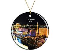 Weekino USA America Fountains of Bellagio Las Vegas Christmas Xmas Tree Ornament Decoration Hanging Pendant Decor City Travel Souvenir Collection Double Sided Porcelain 2.85 Inch