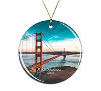 Weekino USA America Golden Gate Bridge San Francisco Christmas Xmas Tree Ornament Decoration Hanging Pendant Decor City Travel Souvenir Collection Double Sided Porcelain 2.85 Inch
