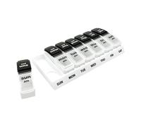 Weekly AM/PM Pill Organizer - 7 Day Medicine Planner with Large Pop-Out Daily Compartments, Easy Open 2-Times-a-Day Pill Case for Travel That Holds Big Size Vitamins & Supplements, Black and White