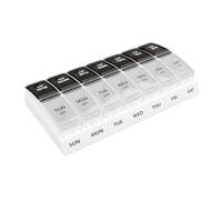 Weekly AM/PM Pill Organizer - 7 Day Medicine Planner with Large Pop-Out Daily Compartments, Easy Open 2-Times-a-Day Pill Case for Travel that Holds Big Size Vitamins & Supplements, Black and White