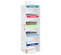 Weekly Clothes Organiser for Kids, 5-Shelf Hanging Storage Organiser for Daily Clothes, Day of The Week Children Clothes Organizer, Monday to Friday Wardrobe Storage for School Uniform Hats (white)