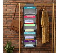 Weekly Clothes Organizer for Kids 5 Shelves Day of Week Children Clothes Hanging Shelf Monday to Friday Daily Clothes Closet Storage for Hats T-Shirts Bags Towels(grey)