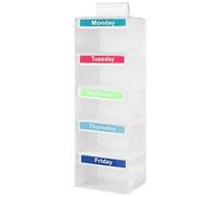 Weekly Clothes Organizer for Kids,5 Shelves Hanging Wardrobe Organiser,Day of Week Children Clothes Hanging Shelf,Monday to Friday Daily Clothe Closet Storage for Hats T-Shirts Bags Towels (White)
