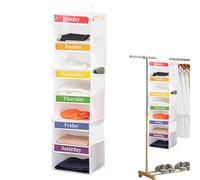 Weekly Clothes Organizer - Hanging Wardrobe Organiser, Shelves Closet Storage | Hanging Shelves With 6 Side Pockets Clothes, Over The Door Hanging Organizer, Oxford Cloth Organizer, Wear-Resistant
