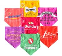 Weekly Dog Bandana Set, 7 Days Cotton Bandanas with Fun Quotes, Double Layer Fabric, 3 Sizessmall,Medium,Large Snap Button Closure, Washable Pet Accessories (Large)